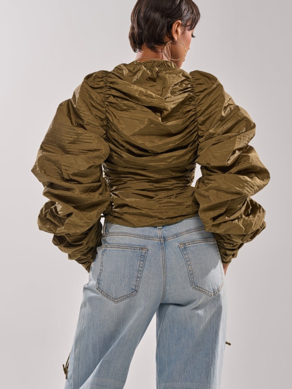 AKIRA IN IT TO WIN IT RUCHED BLOUSE - Picture 3 of 5